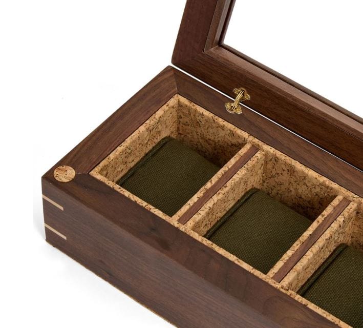 Wolf Designs Accessories - Watch Accessories Wolf Analog Shift Walnut Flatiron II 5 Piece Watch Box