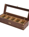 Wolf Designs Accessories - Watch Accessories Wolf Analog Shift Walnut Flatiron II 5 Piece Watch Box