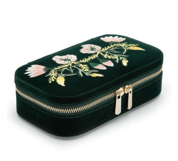 Wolf Designs Accessories - Jewellery Accessories Wolf Zoe Forest Green Embroidered Rectangular Jewellery Travel Case