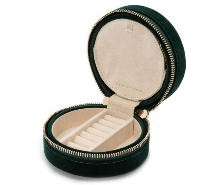 Wolf Designs Accessories - Jewellery Accessories Wolf Zoe Forest Green Embroidered Round Jewellery Travel Case