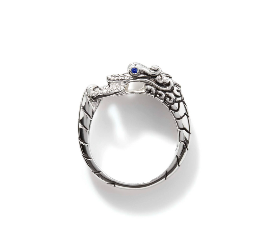 John Hardy Sterling Silver Naga Ring with Diamonds