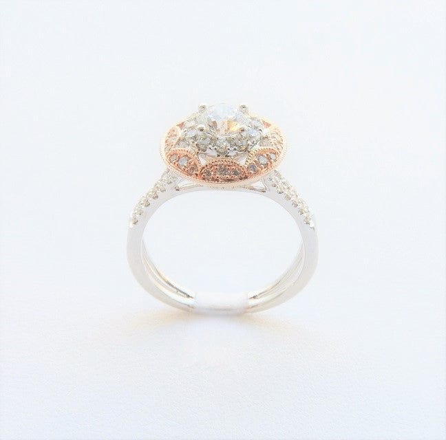 Amden Jewelry Jewellery - Engagement Ring Amden 14K Rose and White Diamond Halo Ring