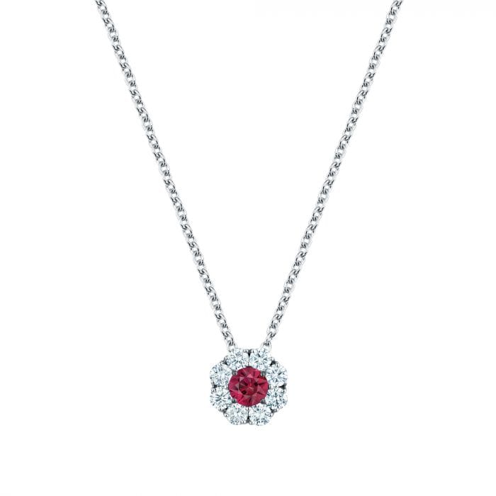 Birks Jewellery - Necklace Birks 18K White Gold Diamond Ruby Cluster Necklace