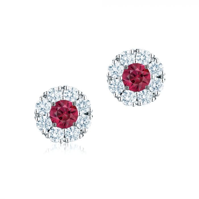 Birks Jewellery - Earrings - Stud Birks 18K White Gold Diamond Ruby Cluster Stud Earrings
