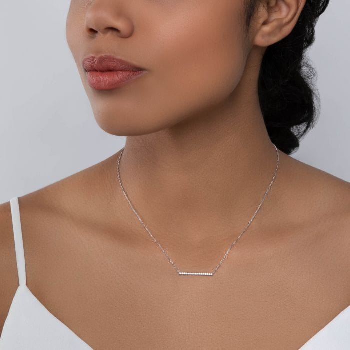 Birks Jewellery - Necklace Birks 18K White Gold Horizontal Diamond Bar Necklace