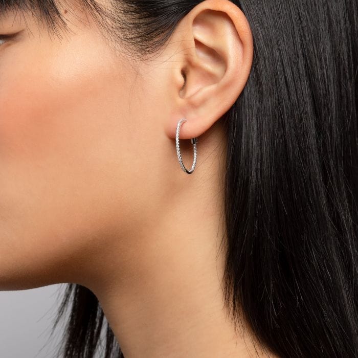Birks Jewellery - Earrings - Hoop Birks 18K White Gold Rosee du Matin Medium Diamond Hoop Earrings