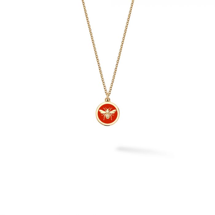 Birks Jewellery - Necklace Birks 18K Yellow Gold Bee Chic Red Enamel Round Medallion Necklace