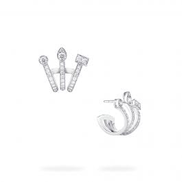 Birks Jewellery - Earrings - Hoop Birks Splash 18K White Gold Triple Diamond Hoops Earrings