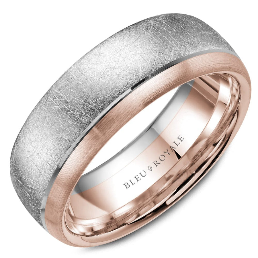 Crown Ring Jewellery - Band - Plain Bleu Royale 14k White and Rose Gold Wedding Band