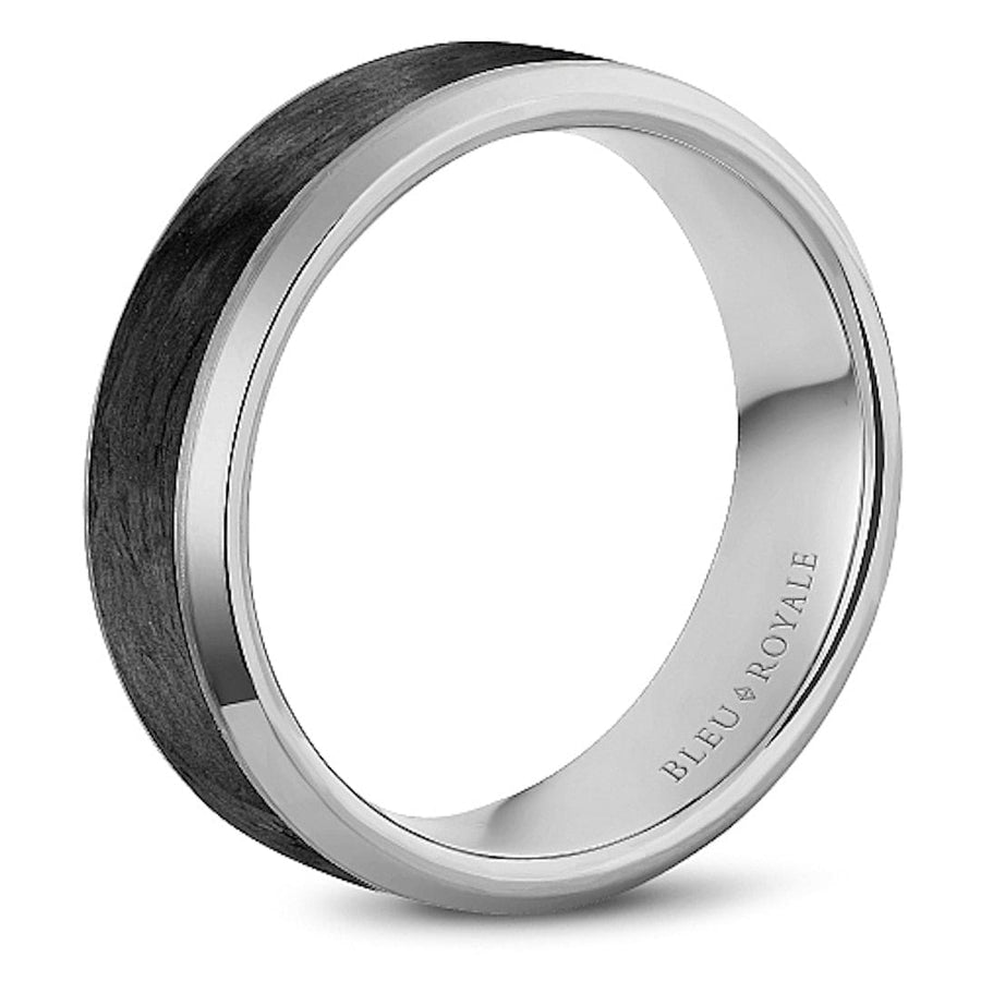 Crown Ring Jewellery - Band - Plain Bleu Royale 14k White Gold and Black Carbon Wedding Band