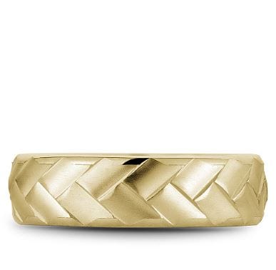 Crown Ring Jewellery - Band - Plain Bleu Royale 14K Yellow Gold Frosted Braid Pattern Band