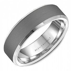 Crown Ring Jewellery - Band - Plain Bleu Royale 14kt White Gold and Tantalum Wedding Band
