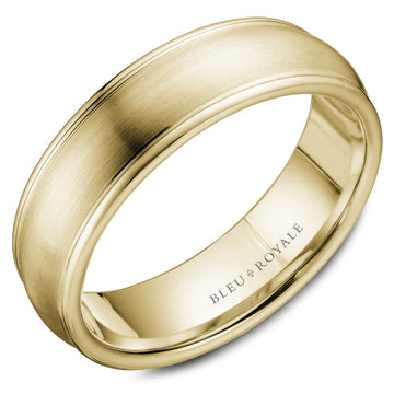 Crown Ring Jewellery - Band - Plain Bleu Royale Sandpaper Center 14kYellow Gold Wedding Band