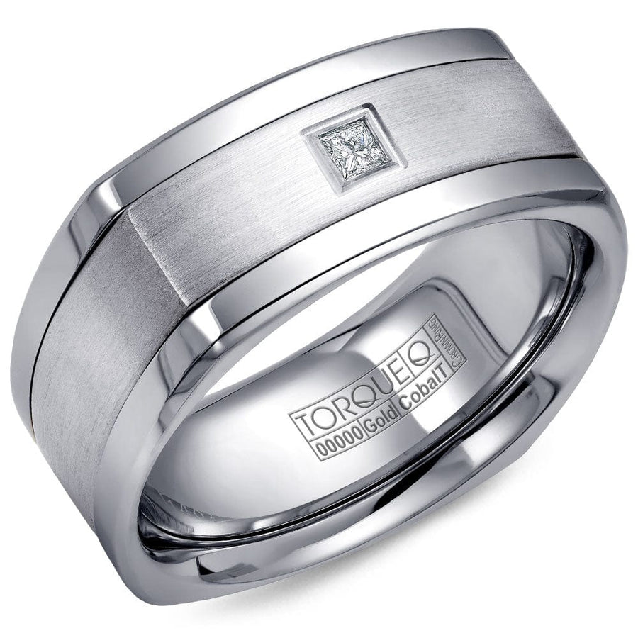 Crown Ring Jewellery - Band - Diamond Crown Ring 14k White Gold and White Cobalt Diamond Wedding Band