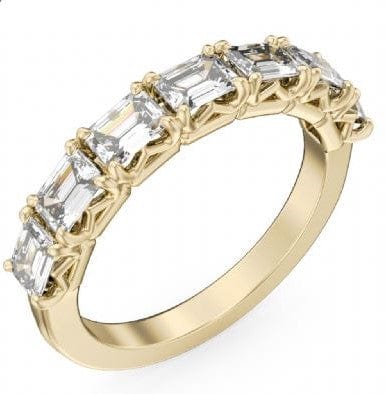Crown Ring Jewellery - Band - Diamond Crown Ring 14K Yellow Gold 7 Emerald Cut Diamond Band