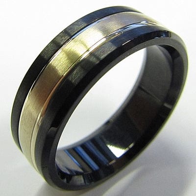 Crown Ring Jewellery - Band - Plain Crown Ring 14k Yellow Gold and Black Cobalt Wedding Band