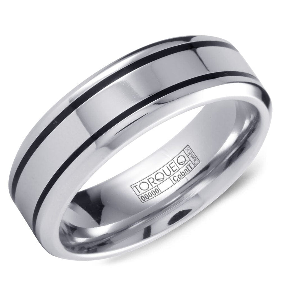 Crown Ring Jewellery - Band - Plain Crown Ring White Cobalt and Black Enamel Wedding Band