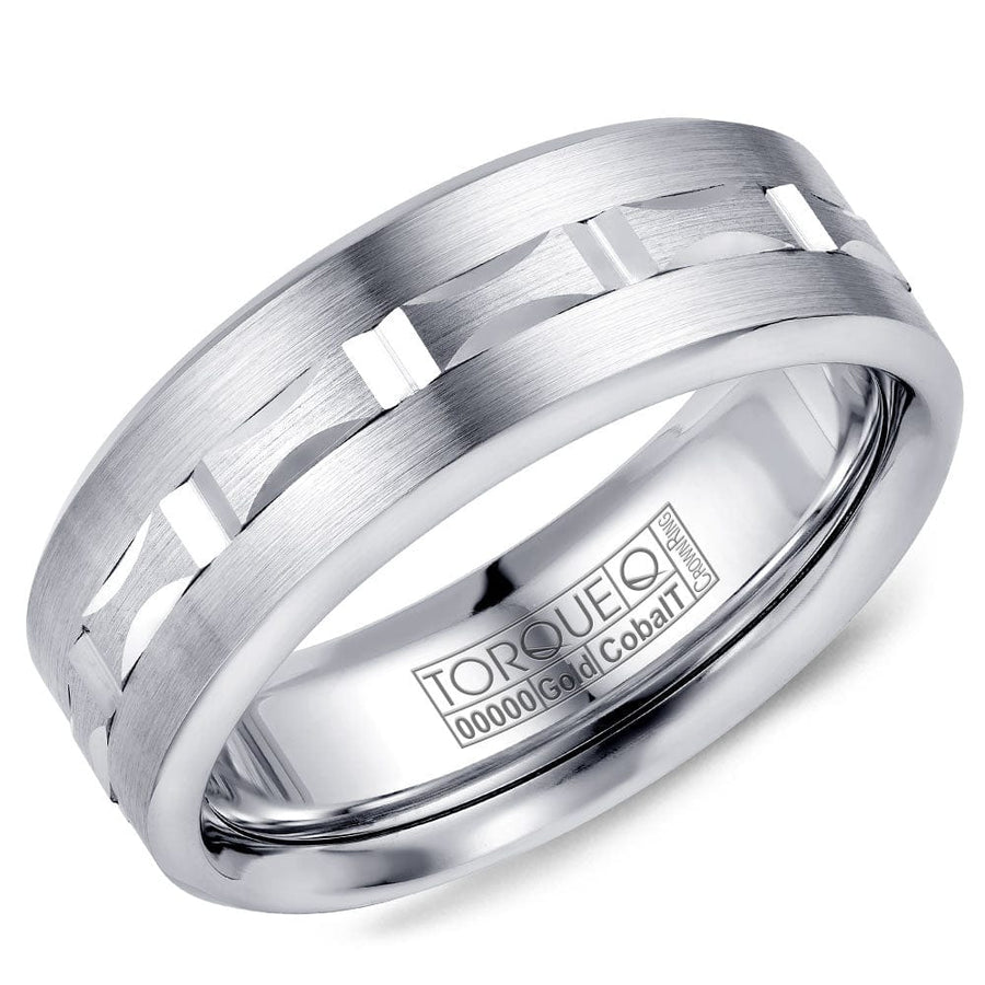 Crown Ring Jewellery - Band - Plain Crown Ring White Gold Inlay and White Cobalt Wedding Band