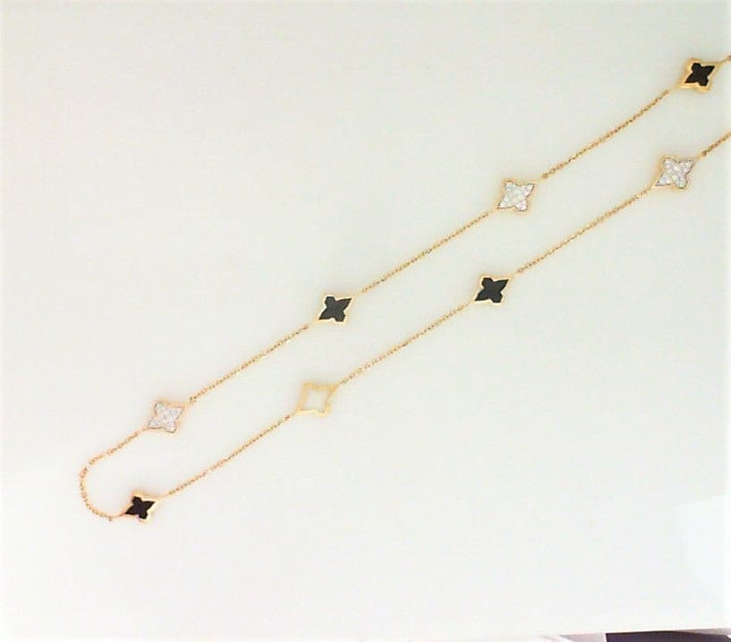 Farah Khan Jewellery - Necklace Farah Khan 18K Yellow Gold 36" Diamond Black and White Ceramic Monogram Station Necklace