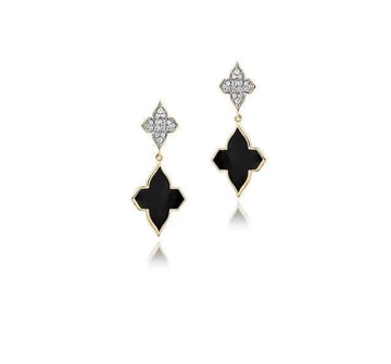 Farah Khan Jewellery - Earrings - Drop Farah Khan 18K Yellow Gold Diamond Black Ceramic Monogram Double Drop Earrings
