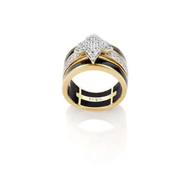 Farah Khan Jewellery - Rings Farah Khan 18K Yellow Gold Diamond Black Ceramic Tapered Ring Size 7