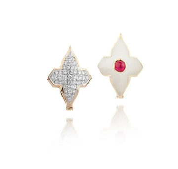 Farah Khan Jewellery - Earrings - Drop Farah Khan 18K Yellow Gold Diamond Ruby White Ceramic Flip Earrings