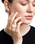 Farah Khan Jewellery - Rings Farah Khan 18K Yellow Gold Diamond White Ceramic Stacking Ring Size 8