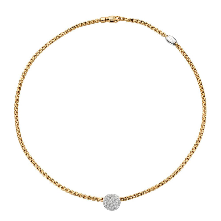 Fope Jewellery - Necklace Fope 18K Yellow Gold Eka Pave Diamond Disc Necklace