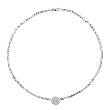 Fope Jewellery - Necklace Fope White Gold Rope Necklace with Round Pave Diamond Pendant