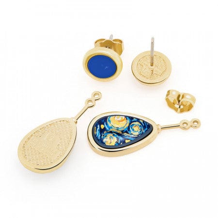 Frey Wille Jewellery - Earrings - Drop Frey Wille Mini Cabochon-Blue Studs with Van Gogh Starry Night Drops