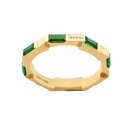 Gucci Jewellery - Band - Coloured Stone Gucci 18K Yellow Gold Link to Love Green Tourmaline Band Size 6