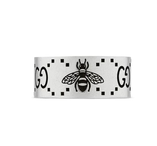 Gucci Jewellery - Rings Gucci Silver GG and Bee 9mm Band Size 7.5