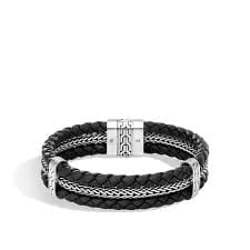 John Hardy Jewellery - Bracelet John Hardy Silver and Black Leather Chain Triple Row Bracelet