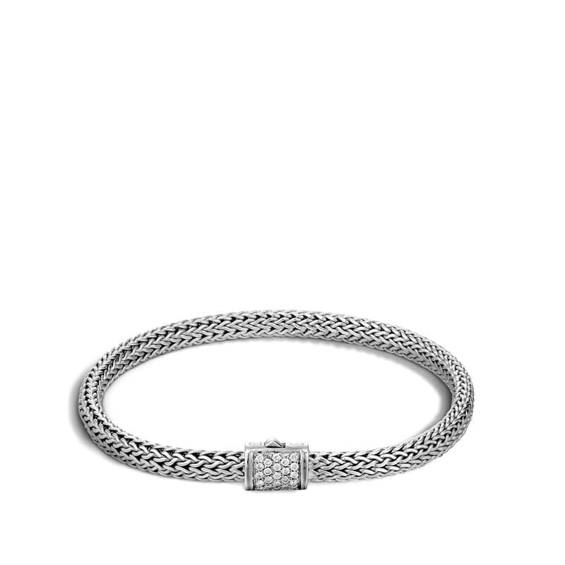 John Hardy Jewellery - Bracelet John Hardy Silver and Pave Diamond Narrow Chain Bracelet, Medium