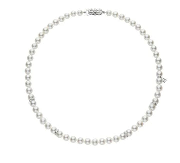 Mikimoto Jewellery - Necklace Mikimoto 18K White Gold 7mm Akoya Pearl 18" Strand With Diamond Roundels