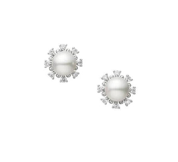 Mikimoto Jewellery - Earrings - Stud Mikimoto 18K White Gold Akoya Pearl Diamond Halo Studs