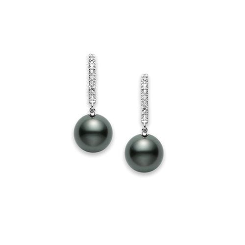 Mikimoto Jewellery - Earrings - Drop Mikimoto 18K White Gold Black South Seas Pearl Diamond Drop Earrings