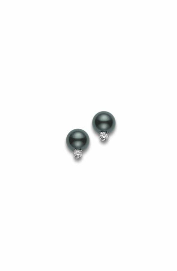 Mikimoto Jewellery - Earrings - Stud Mikimoto 18K White Gold Diamond and 8mm Black South Sea Pearl Studs