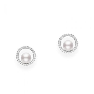Mikimoto Jewellery - Earrings - Stud Mikimoto 18K White Gold Diamond Encircled Akoya Pearl Studs