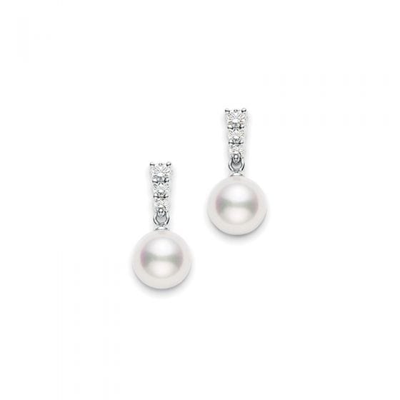Mikimoto Jewellery - Earrings - Drop Mikimoto 18K White Gold Morning Dew Akoya Pearl Diamond Earrings