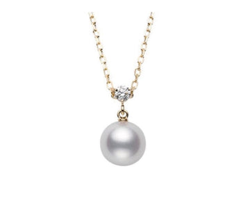 Mikimoto Jewellery - Necklace Mikimoto 18K Yellow Gold 8mm A+ Akoya Pearl Necklace with .08ct Diamond Accent