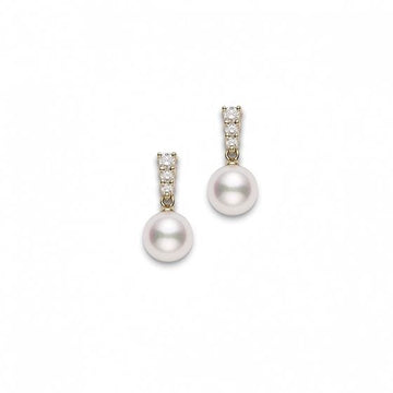 Mikimoto Jewellery - Earrings - Drop Mikimoto 18K Yellow Gold 8mm Akoya Pearl Diamond Drop Earrings