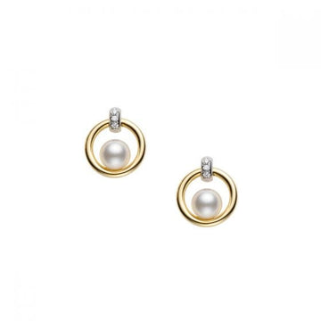 Mikimoto Jewellery - Earrings - Stud Mikimoto 18K Yellow Gold Akoya Pearl Circle Diamond Earrings