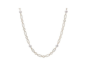 Mikimoto Jewellery - Necklace Mikimoto 18K Yellow Gold Link Akoya Pearl Station Necklace