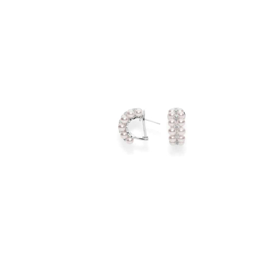 Mikimoto Jewellery - Earrings - Hoop Mikimoto Diamond and Akoya 4mm Pearl Earrings