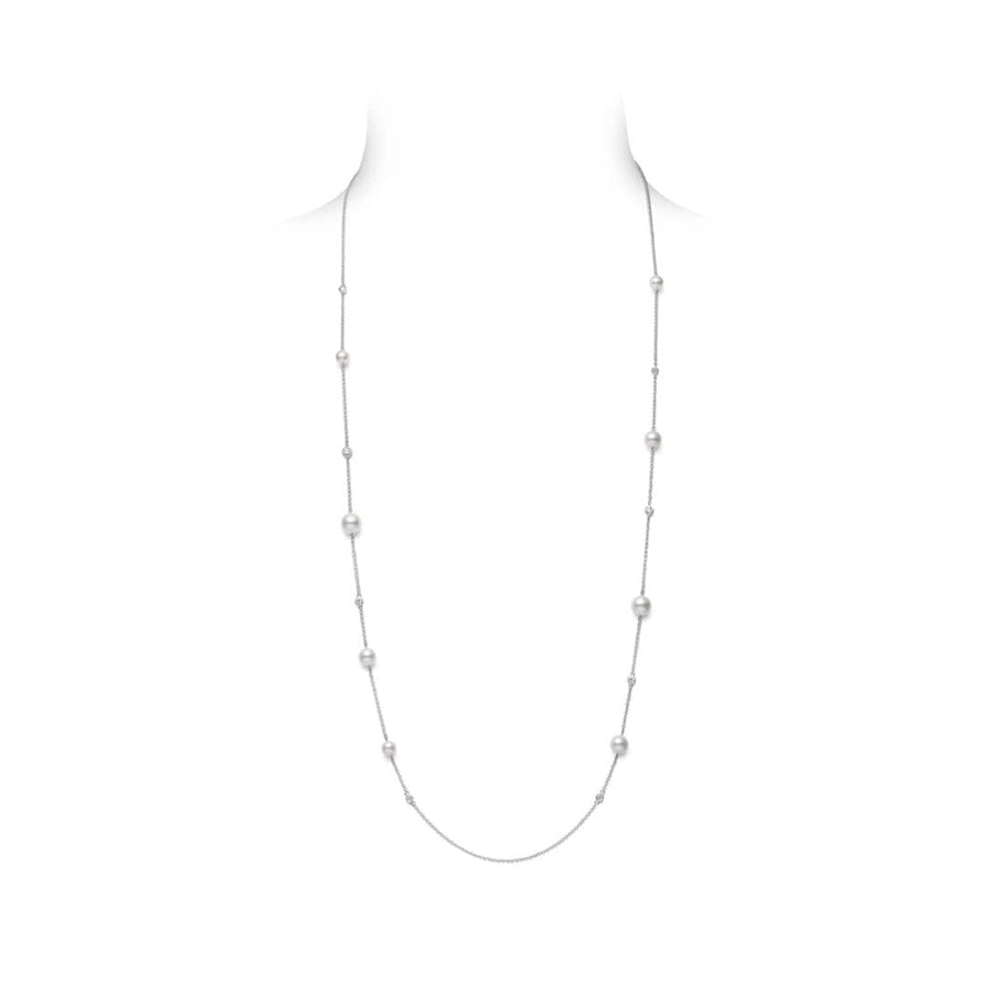 Mikimoto Jewellery - Necklace Mikimoto White Gold, Diamond and Akoya Pearl Station Necklace
