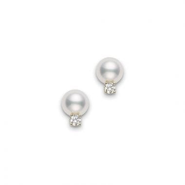 Mikimoto Jewellery - Earrings - Stud Mikimoto Yellow Gold, Diamond and A+ Akoya 6mm Pearl Stud Earrings