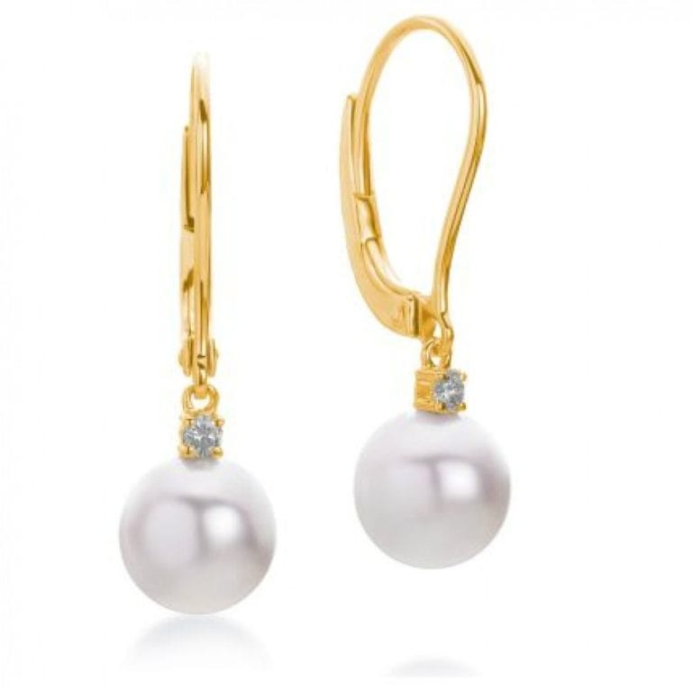 Mikimoto Jewellery - Earrings - Drop Mikimoto Yellow Gold, Diamond and Akoya 7mm Pearl Drop Earrings
