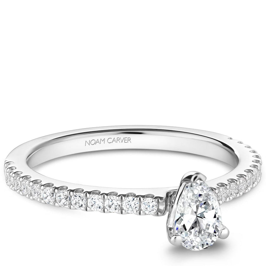 Crown Ring Jewellery - Engagement Ring Noam Carver 14k White Gold 0.33ct Pear Solitaire with Diamond Shoulders