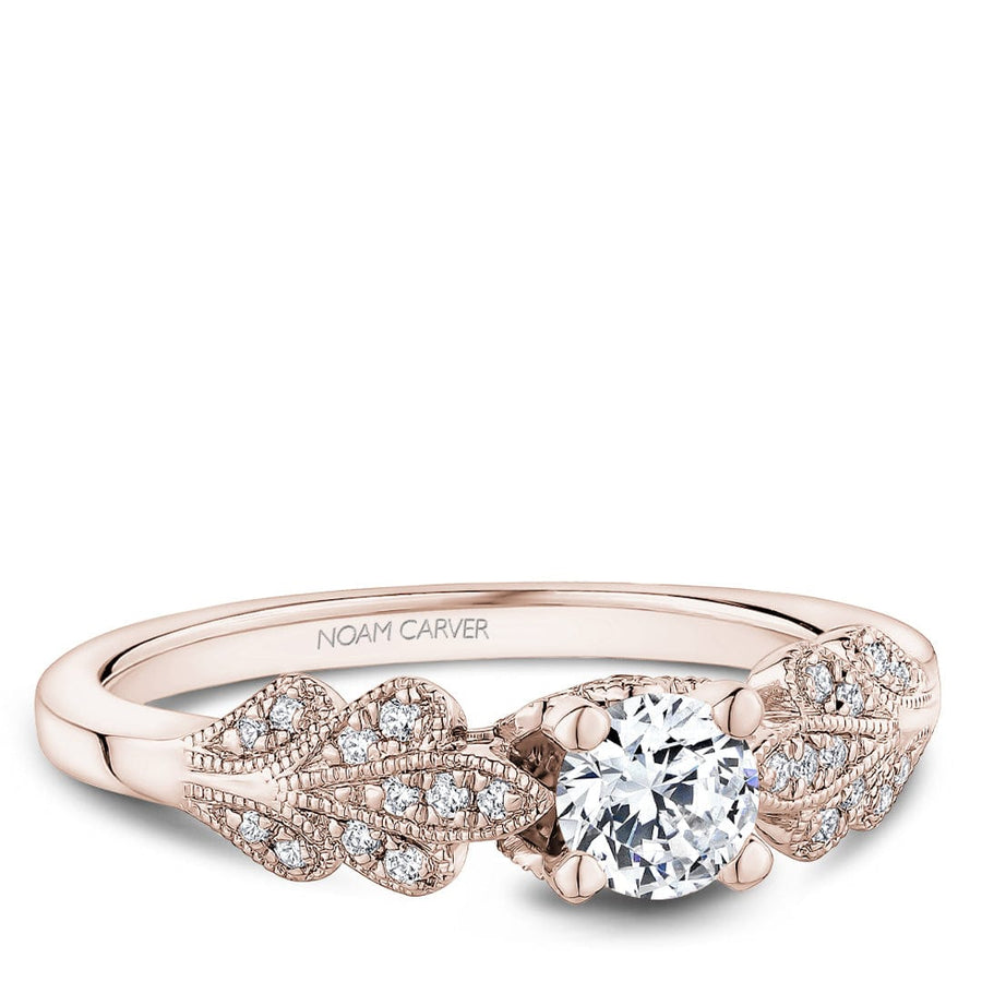 Crown Ring Jewellery - Engagement Ring Noam Carver 14kt Rose Gold 0.50ct Round Solitaire with Floral Shoulders